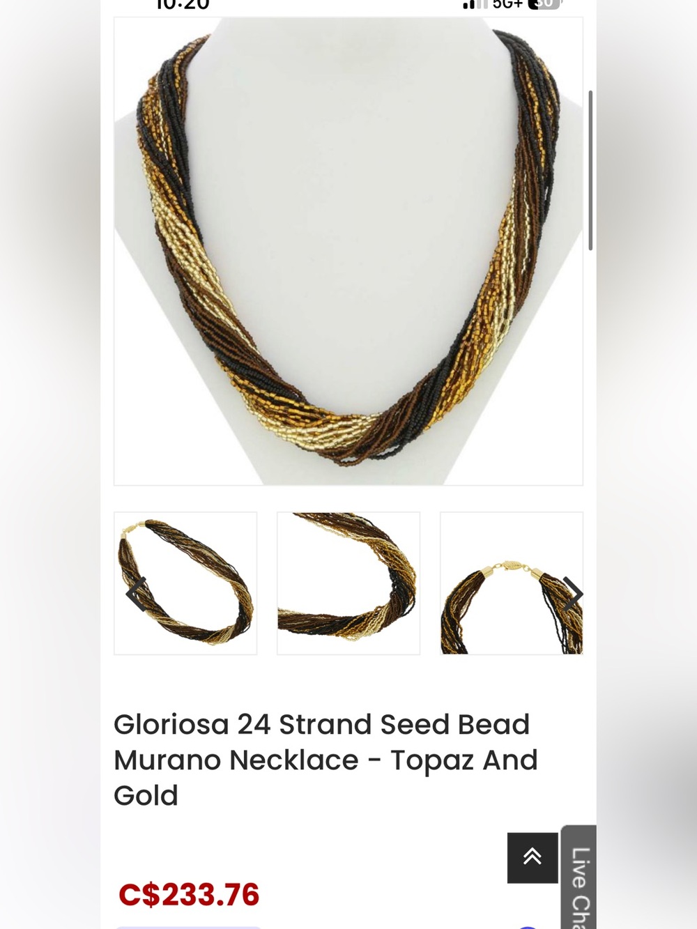 24-Strand Seed Bead Murano Necklace - Topaz & Gold